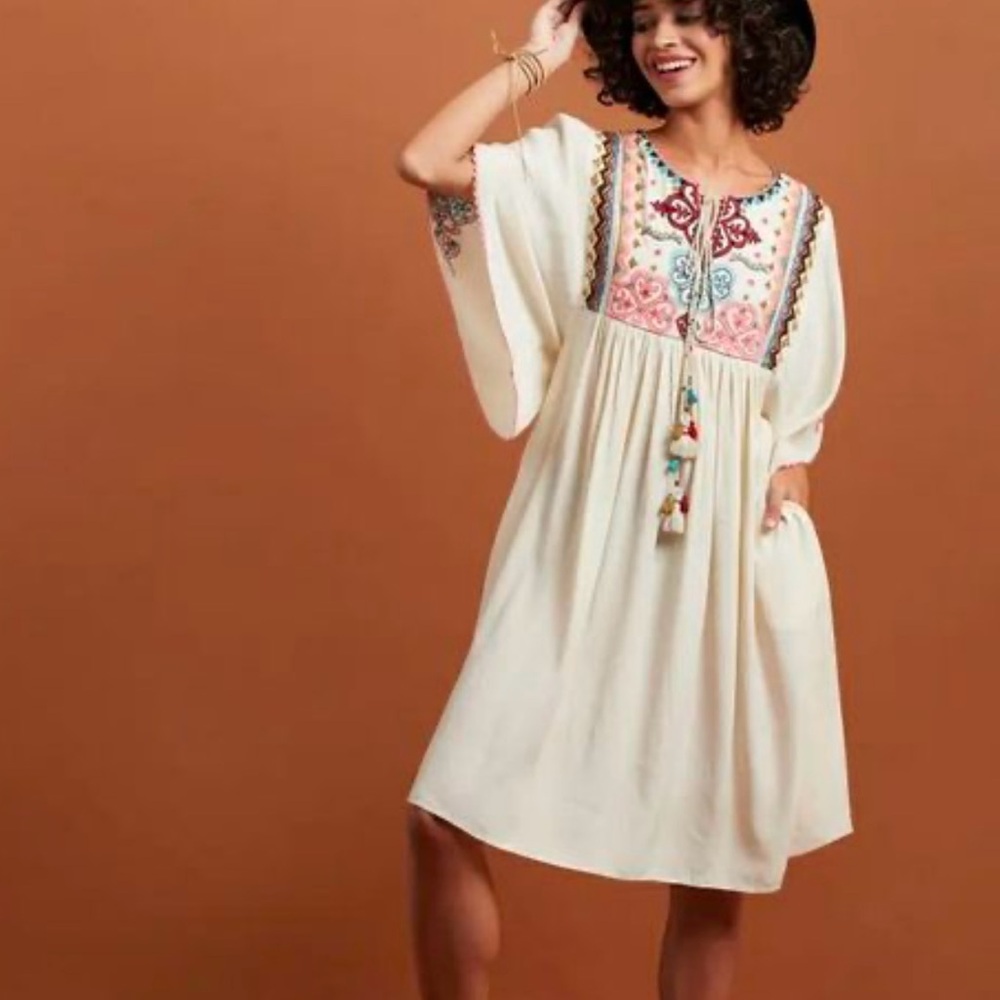Ritu Kumar Embroidered Dress with Flare Sleeve Large